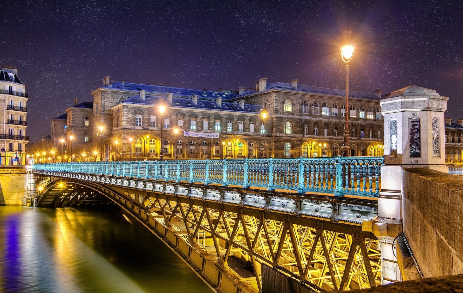 lichter nacht fluss frankreich brücke paris stadt gebäude schnee qatar airways architektur lichter licht häuser