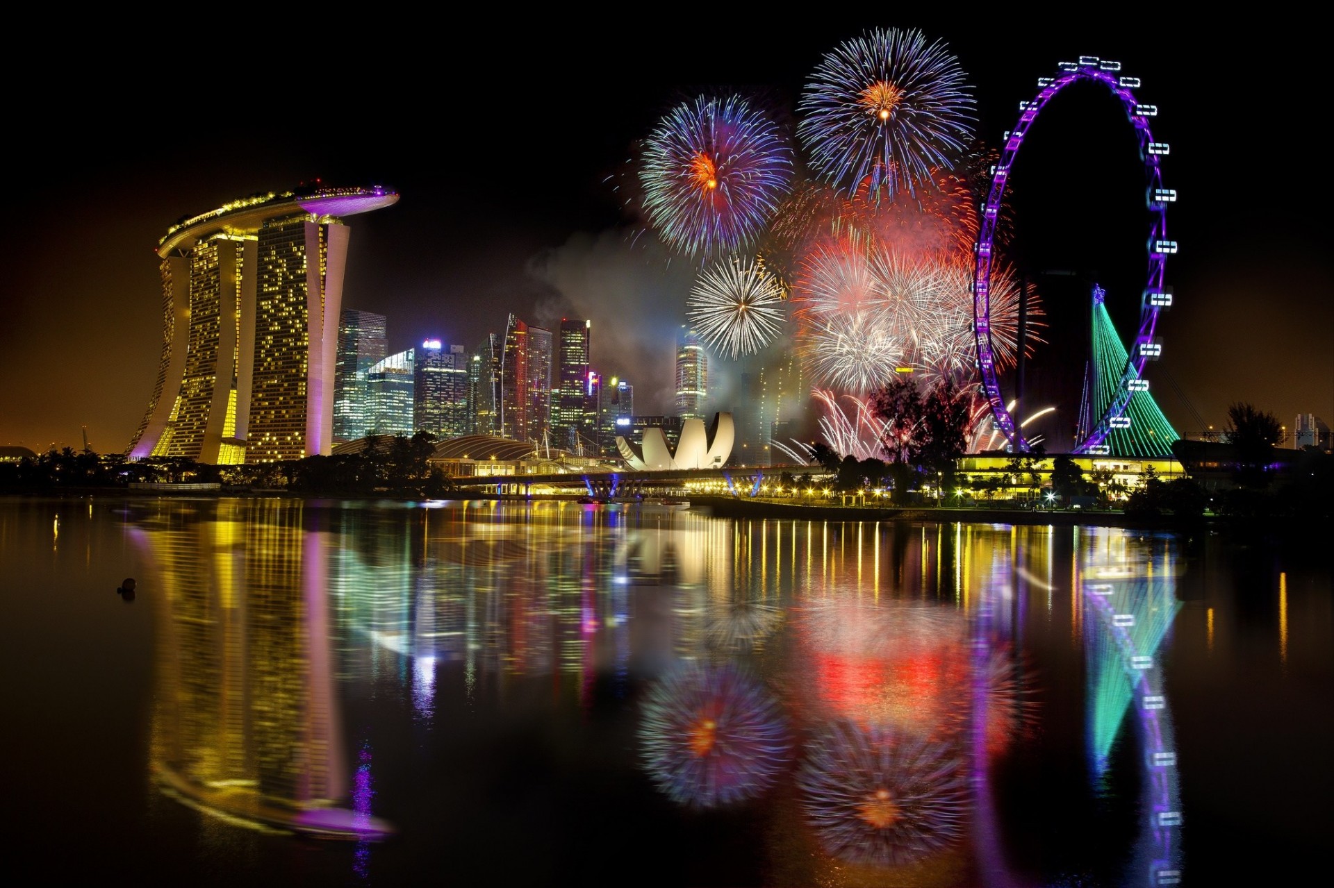 nuit singapour vacances feux d artifice ville