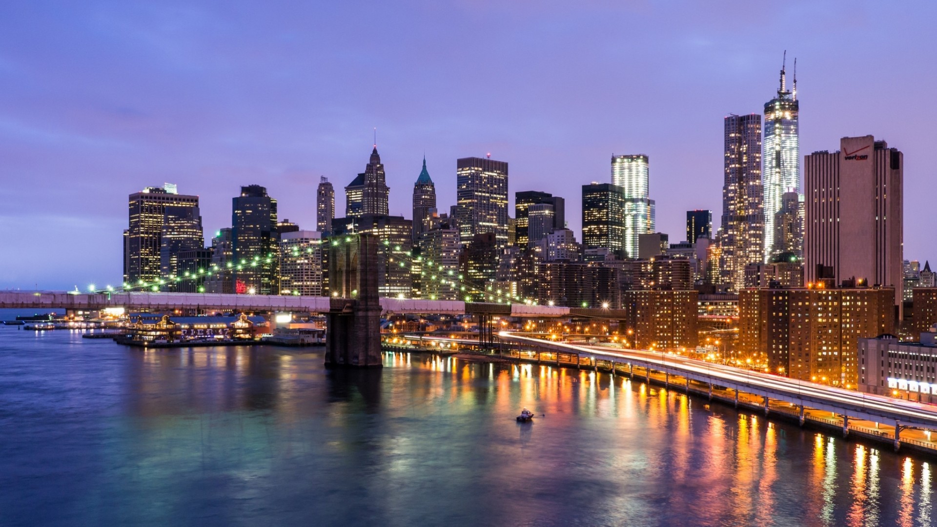 east river brooklyn manhattan rivière new york états-unis pont gratte-ciel lumières ville nuit route pont de brooklyn lumière