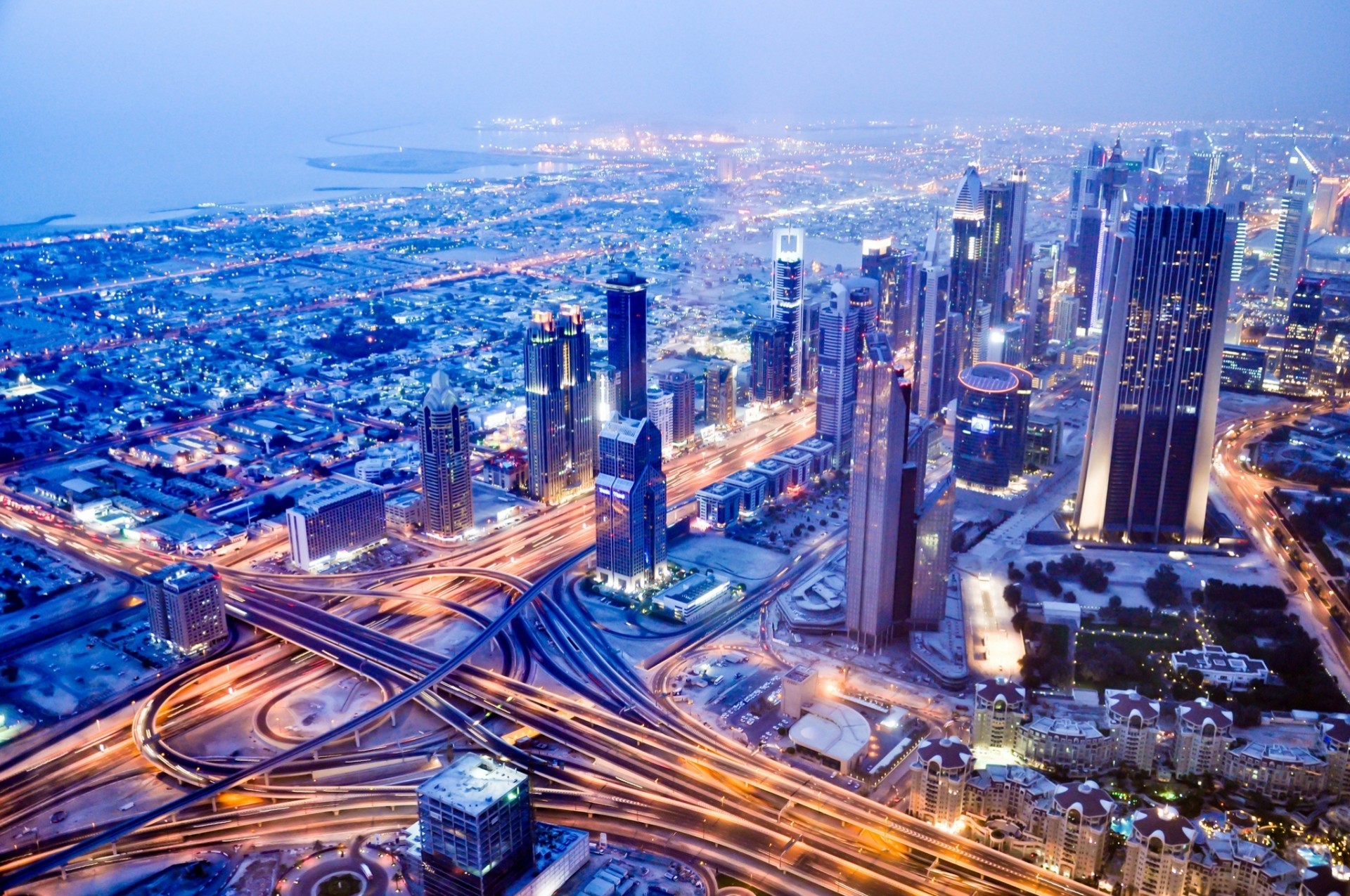 dubai road panorama united arab emirates building night city