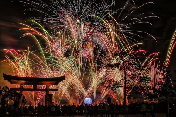 Feux d artifice festifs sur fond de ciel nocturne du Japon