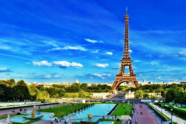 Eiffel Tower on a blue sky background