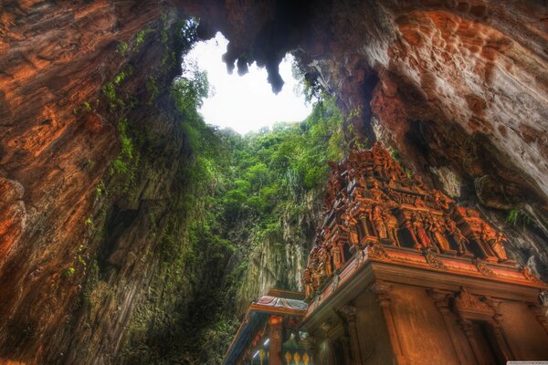 An ancient temple in Malaysia in a cave