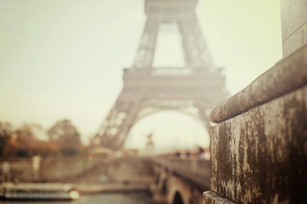 Eiffel Tower in blurred focus