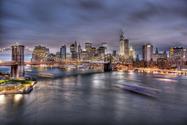 Brooklyn Bridge in night lights