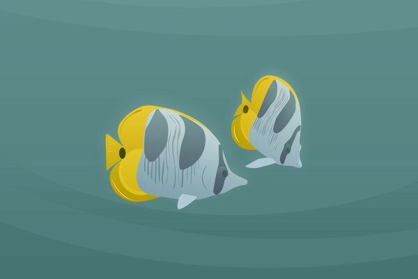 Gray yellow fish on a green background