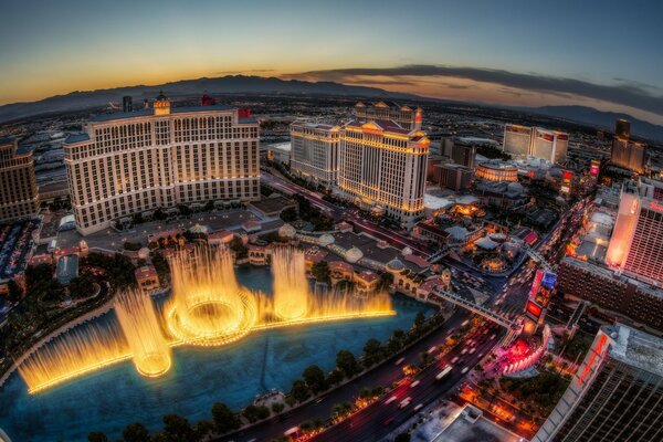 Panorama hotel with fountain las Vegas