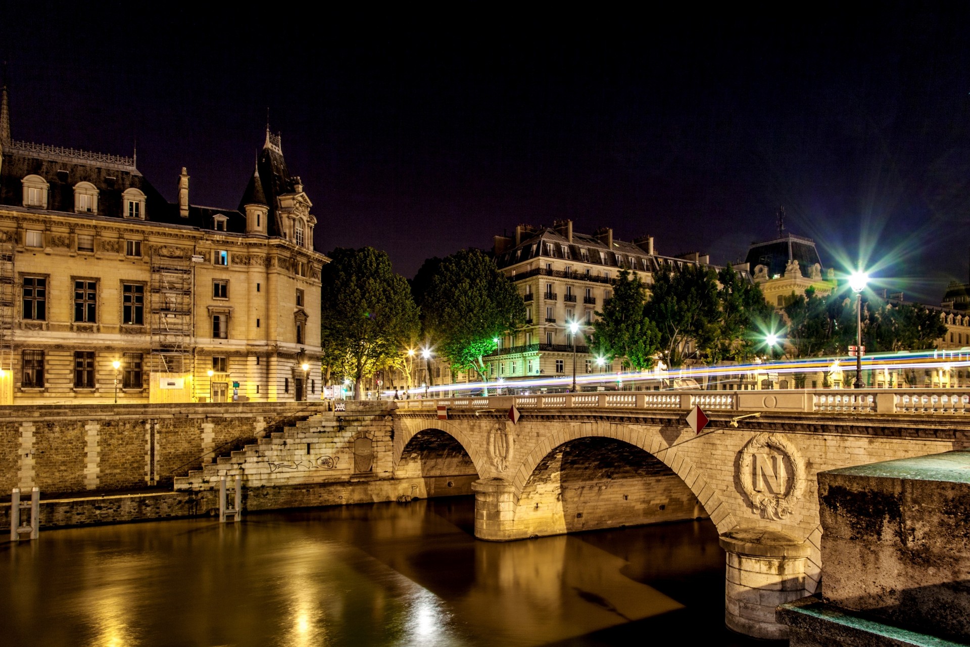 światła reflektory noc francja most paryż ile-de-france qatar airways miasto światło