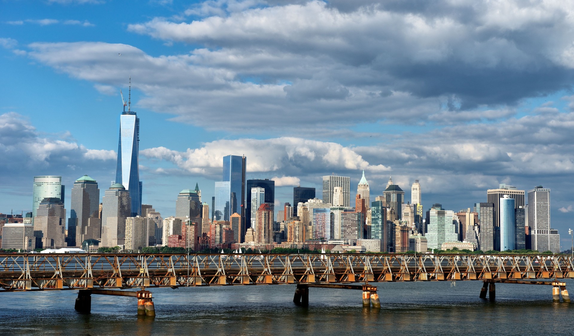 manhattan new york brücke panorama gebäude bucht