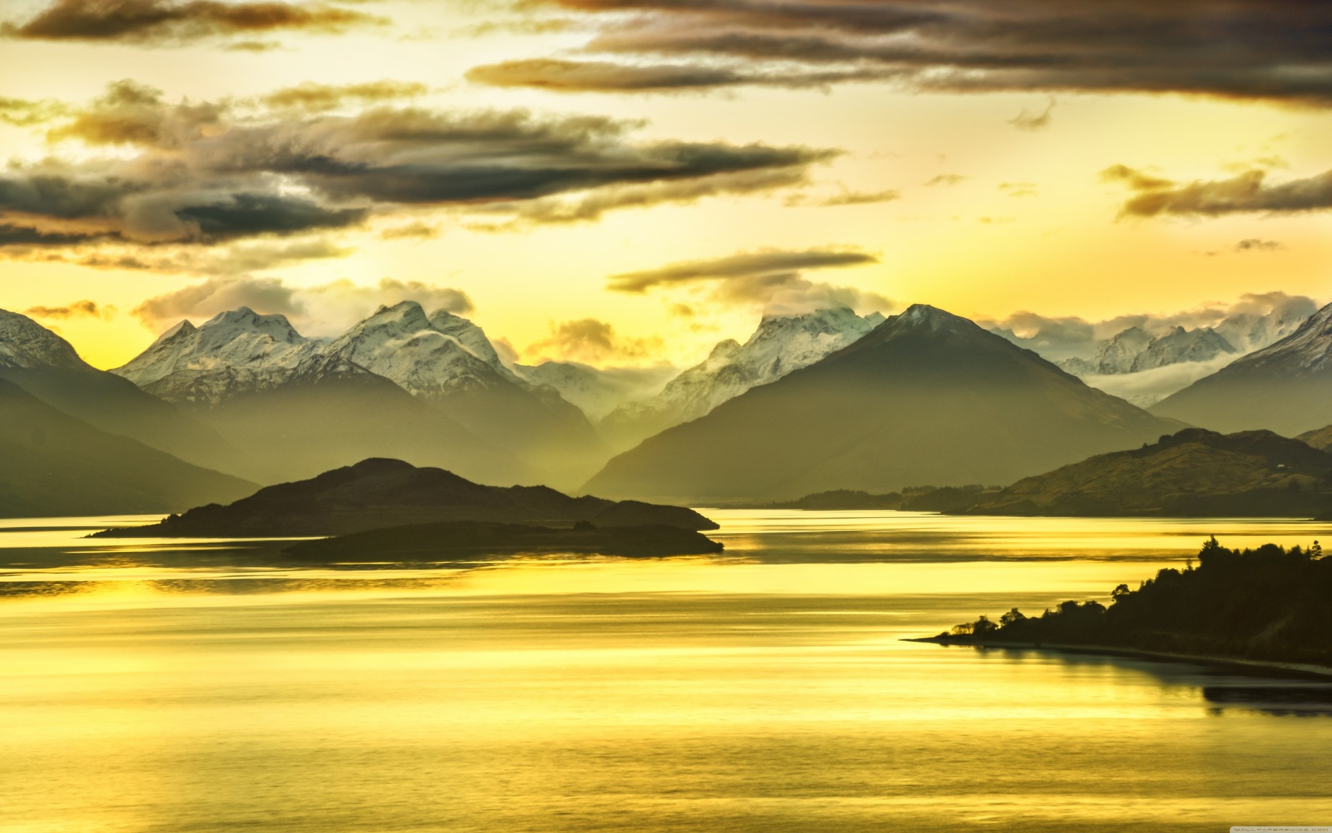 sonnenuntergang schnee berge natur reflexion panorama neuseeland