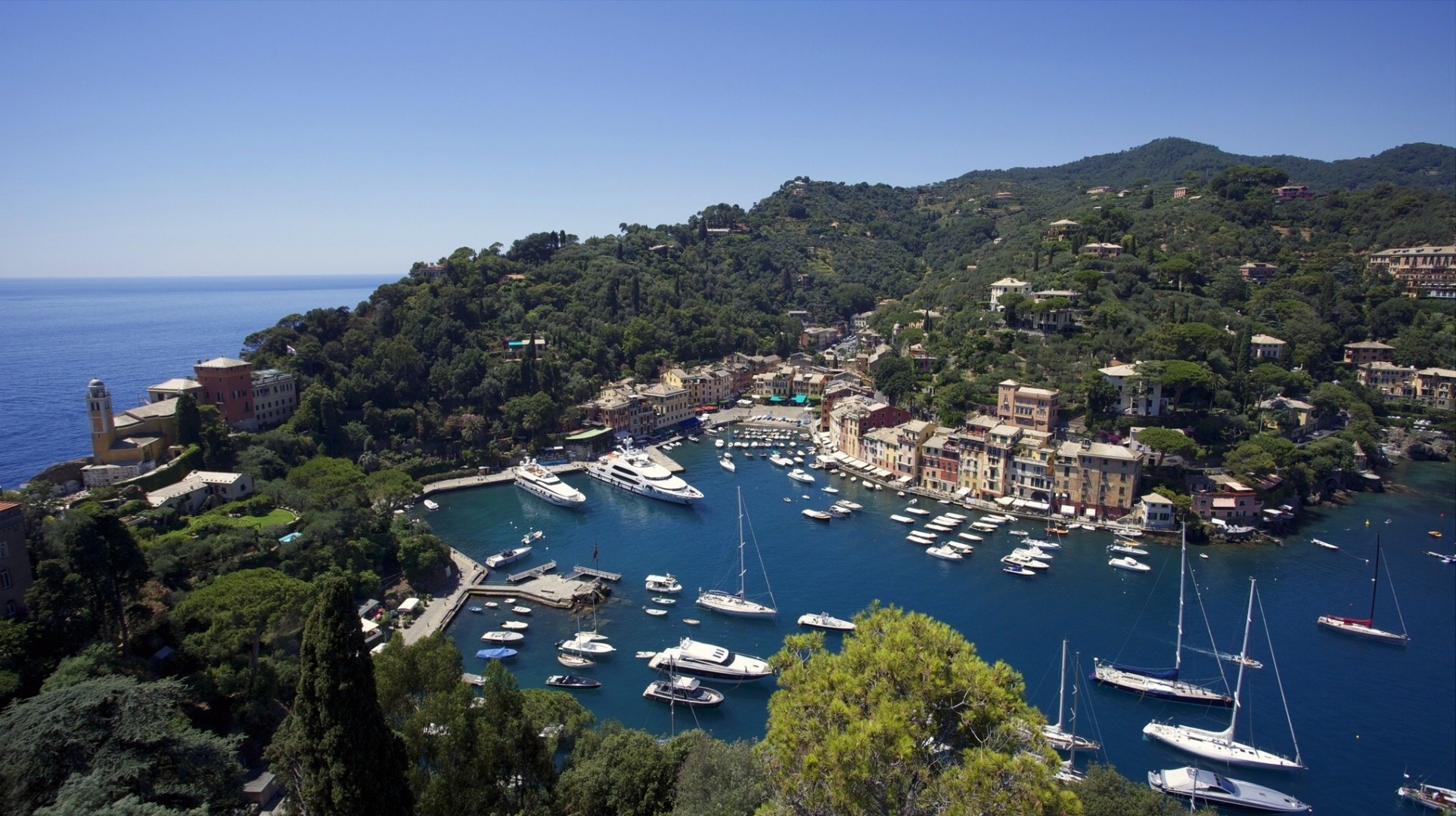 italie portofino yachts bateaux côte baie panorama paysage ligurie mer ligure italia