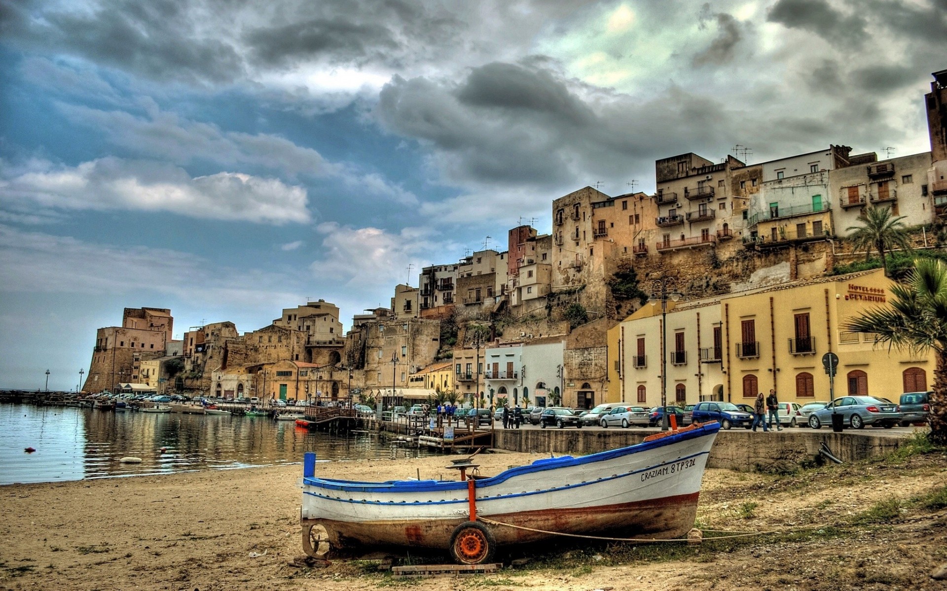 italy embankment castellammare del golfo harbor building sicily car machinery boat