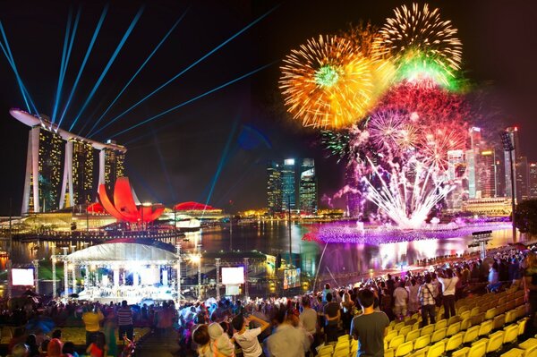 Fireworks at night in colorful Singapore