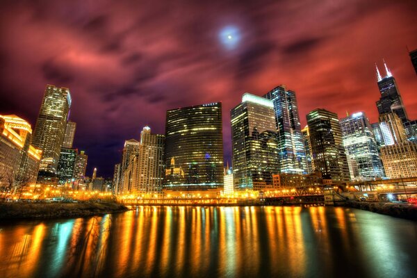 Chicagos Nachtlichter an der Nordküste