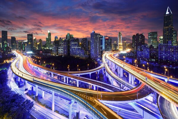 Night road lights in China