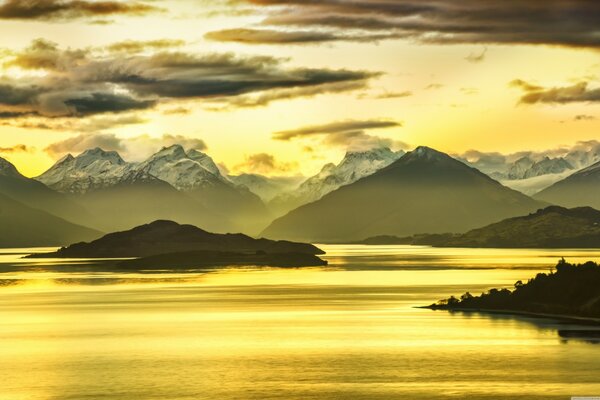 Winter nature and yellow sunset