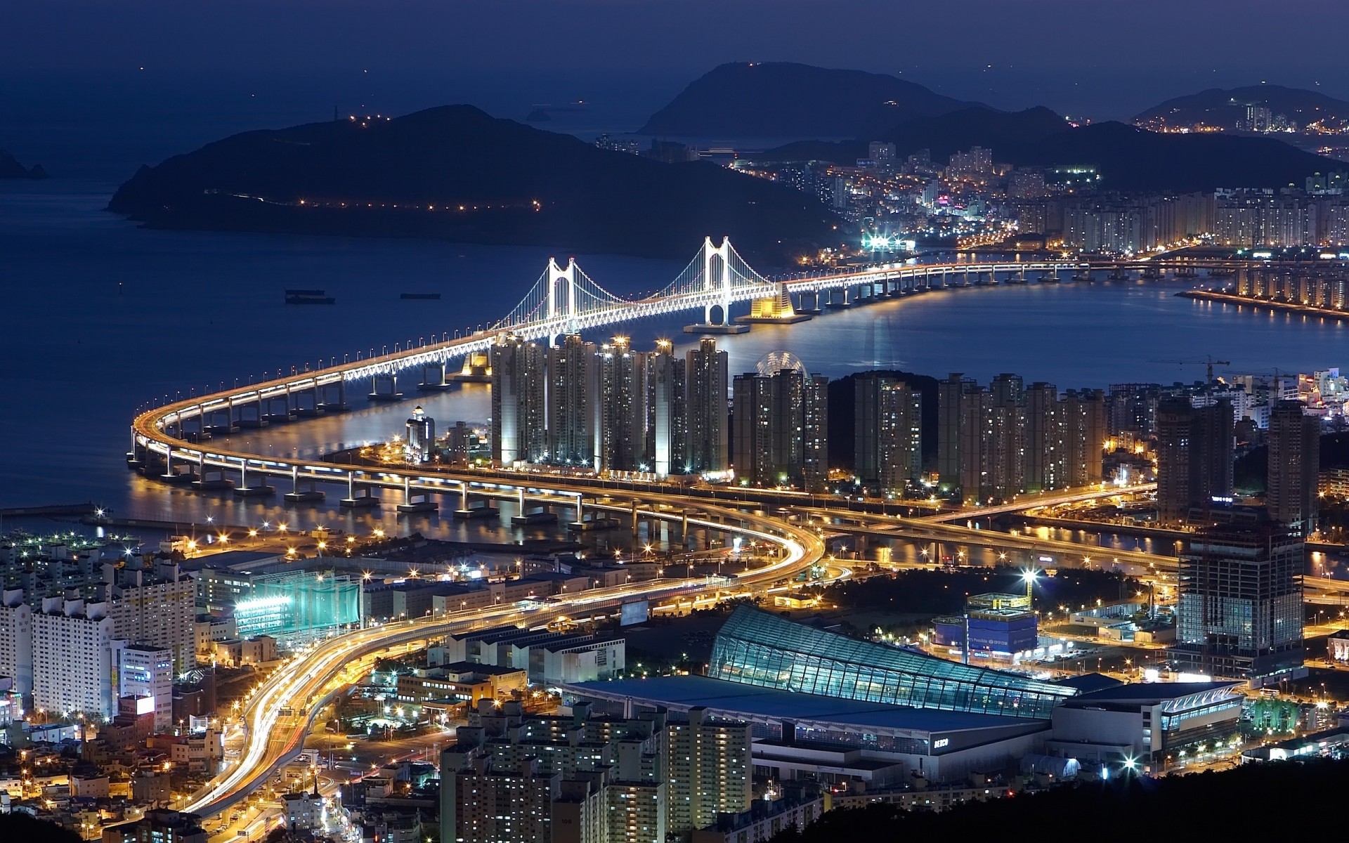 noche hdr puente vista superior corea del sur busan