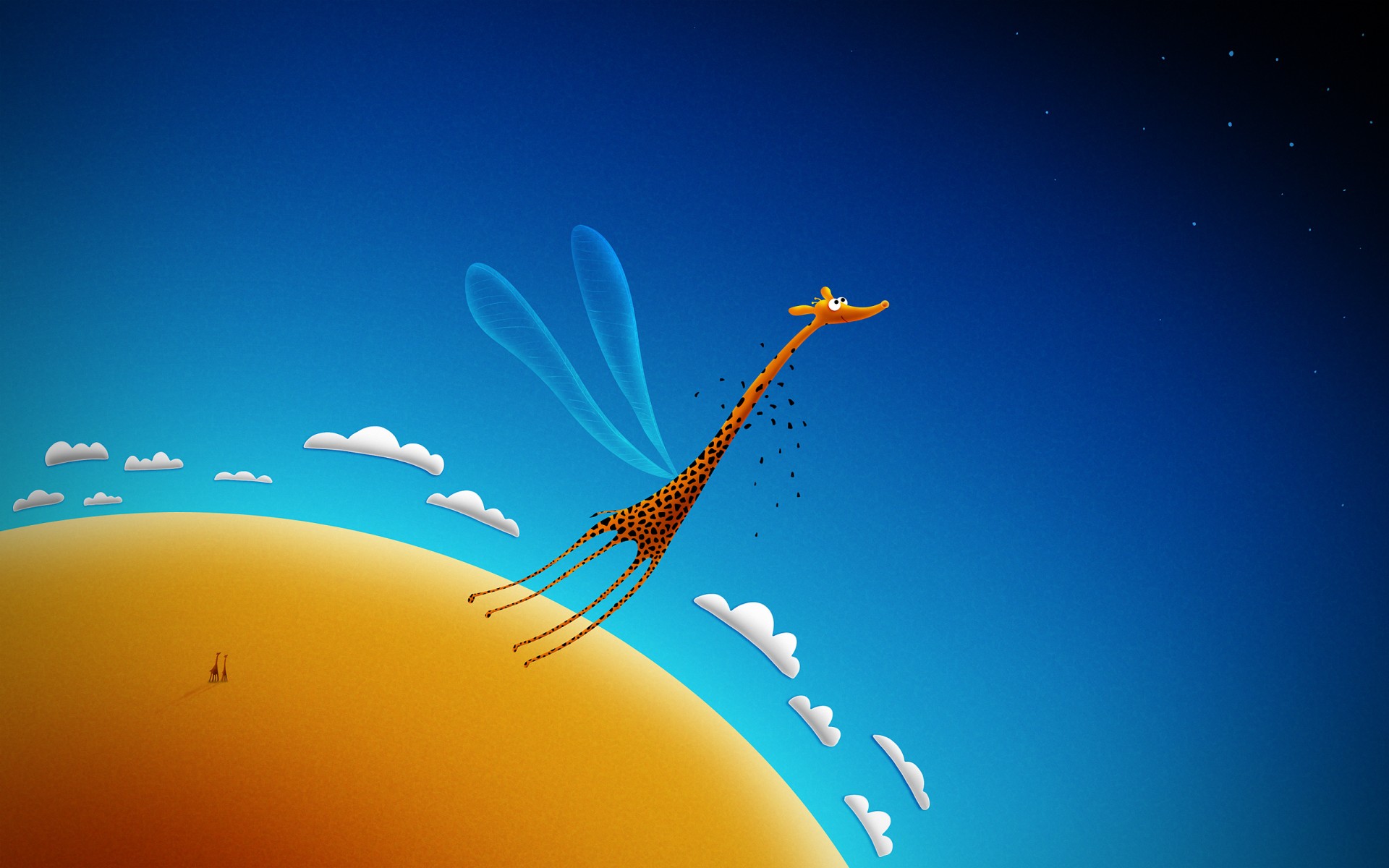 girafe vol nuages ciel