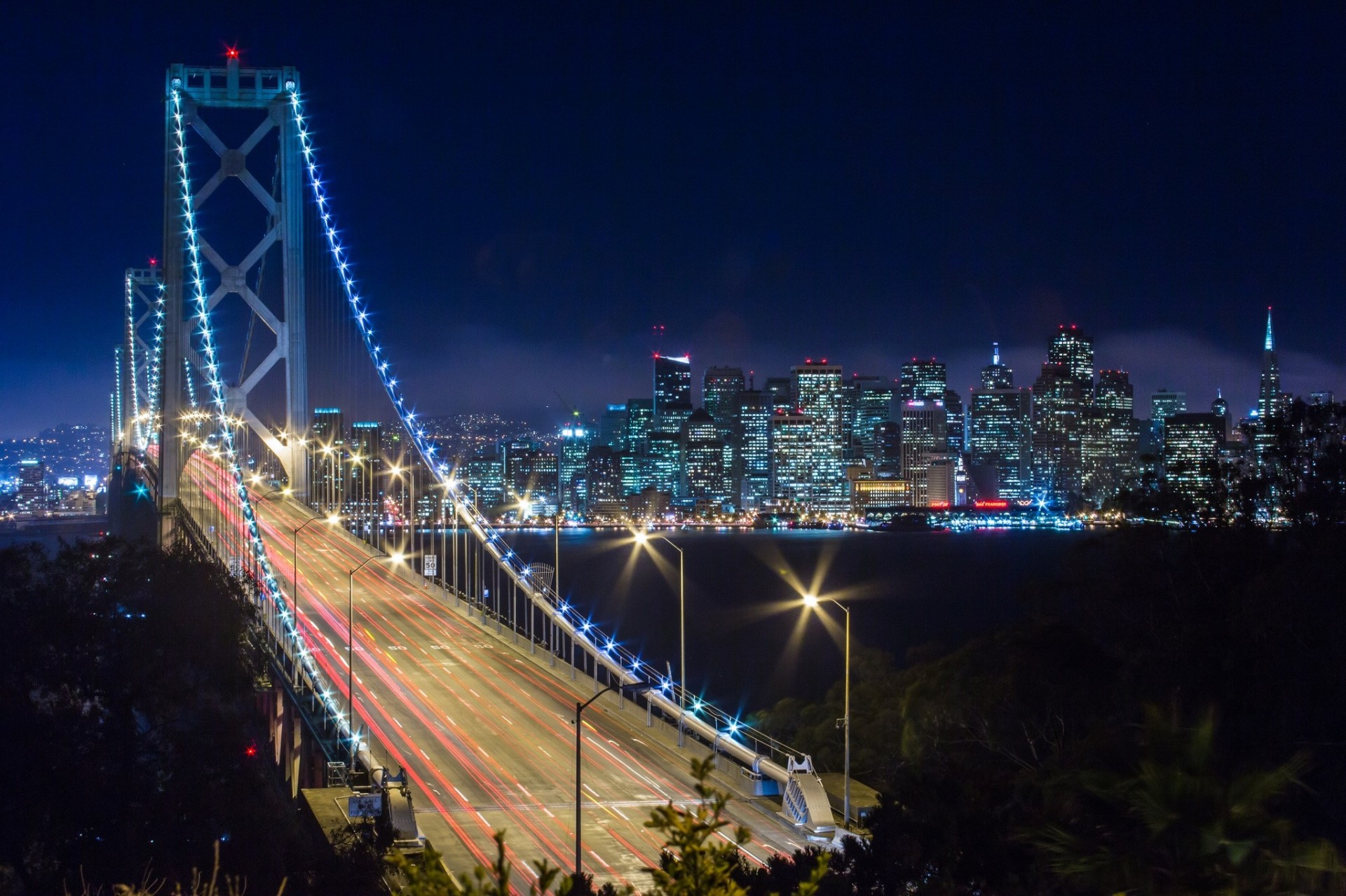 kalifornia san francisco most zatoka bay bridge night city