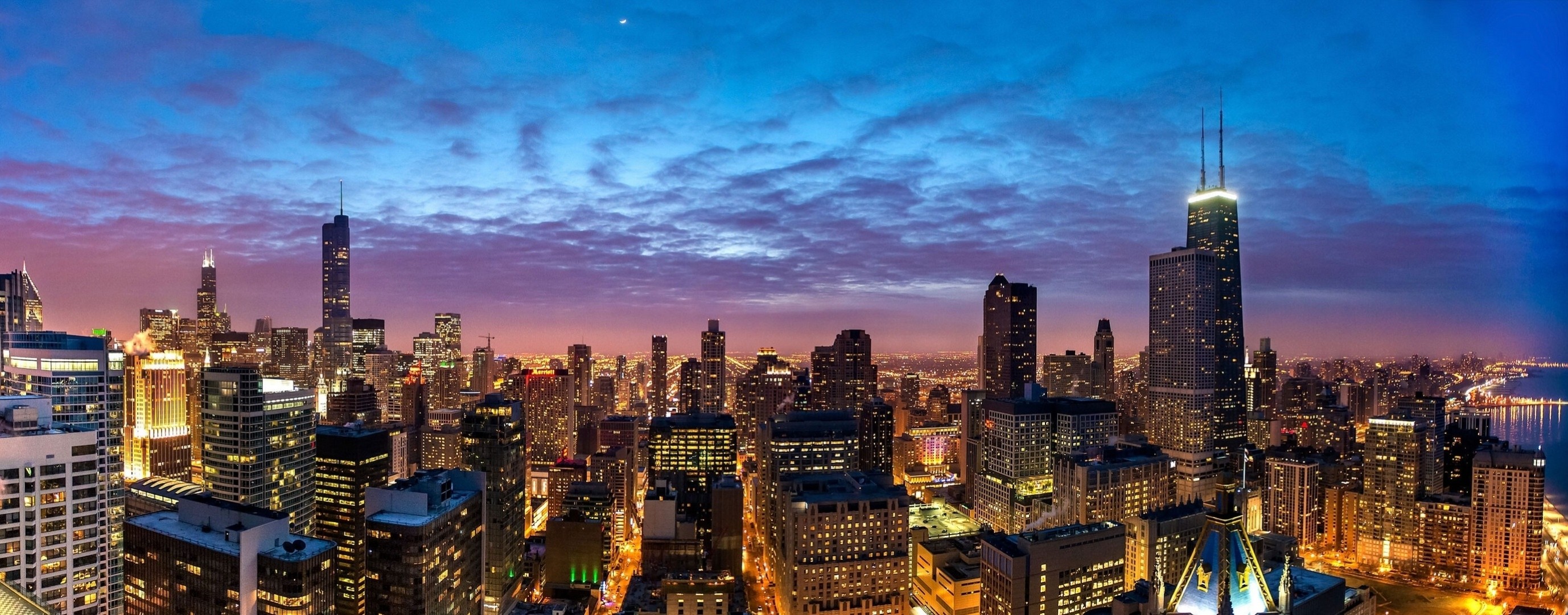 chicago grattacieli panorama costruzione città di notte