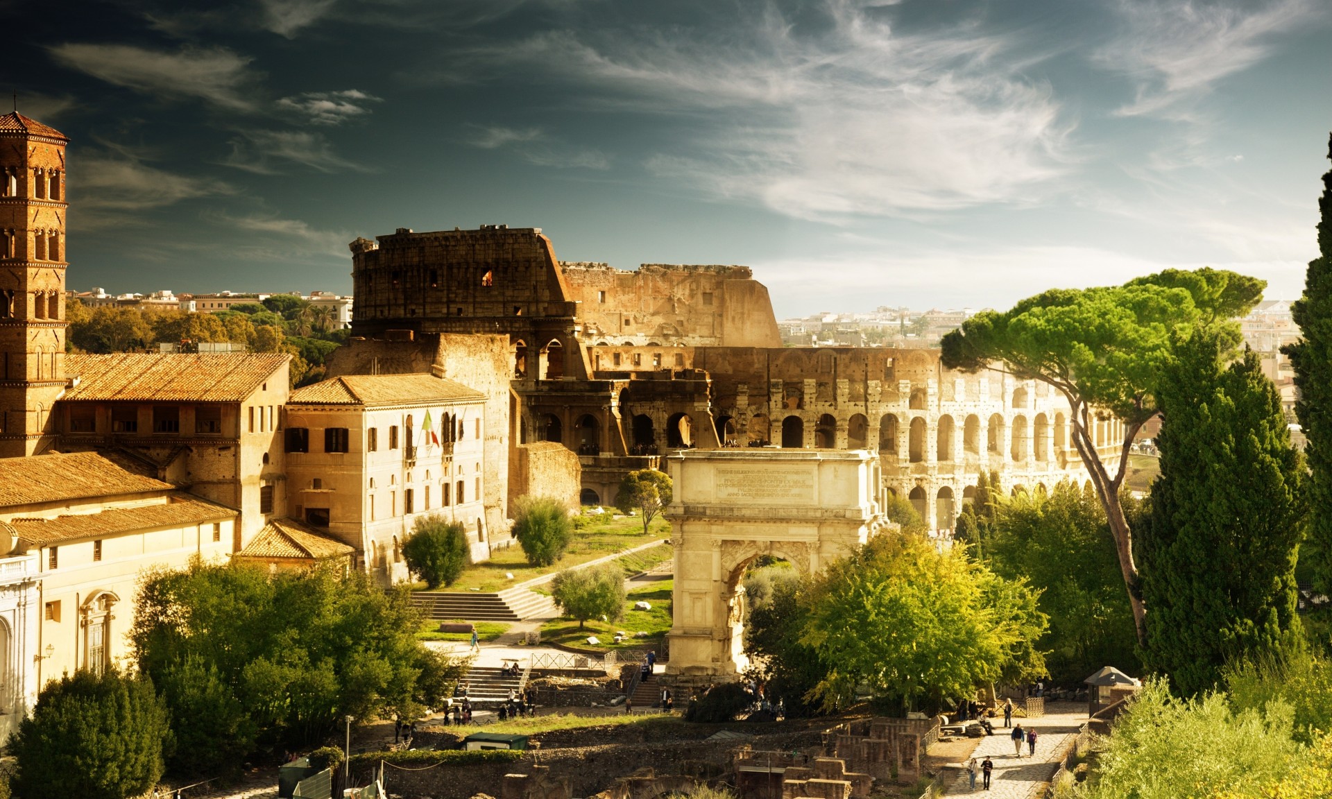 italy architecture tree coliseum rome arch of constantine people house