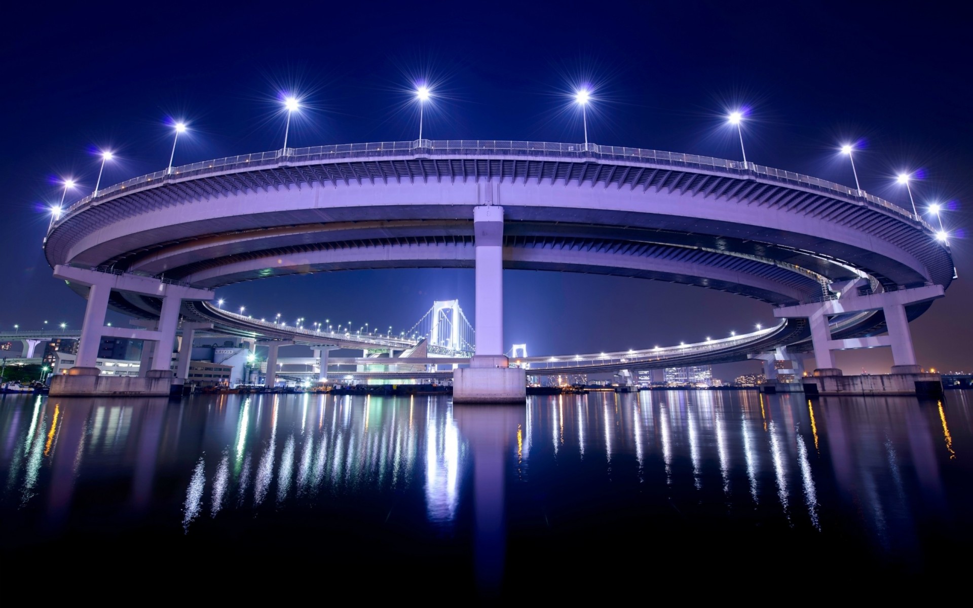 nacht stadt brücke tokio lichter japan