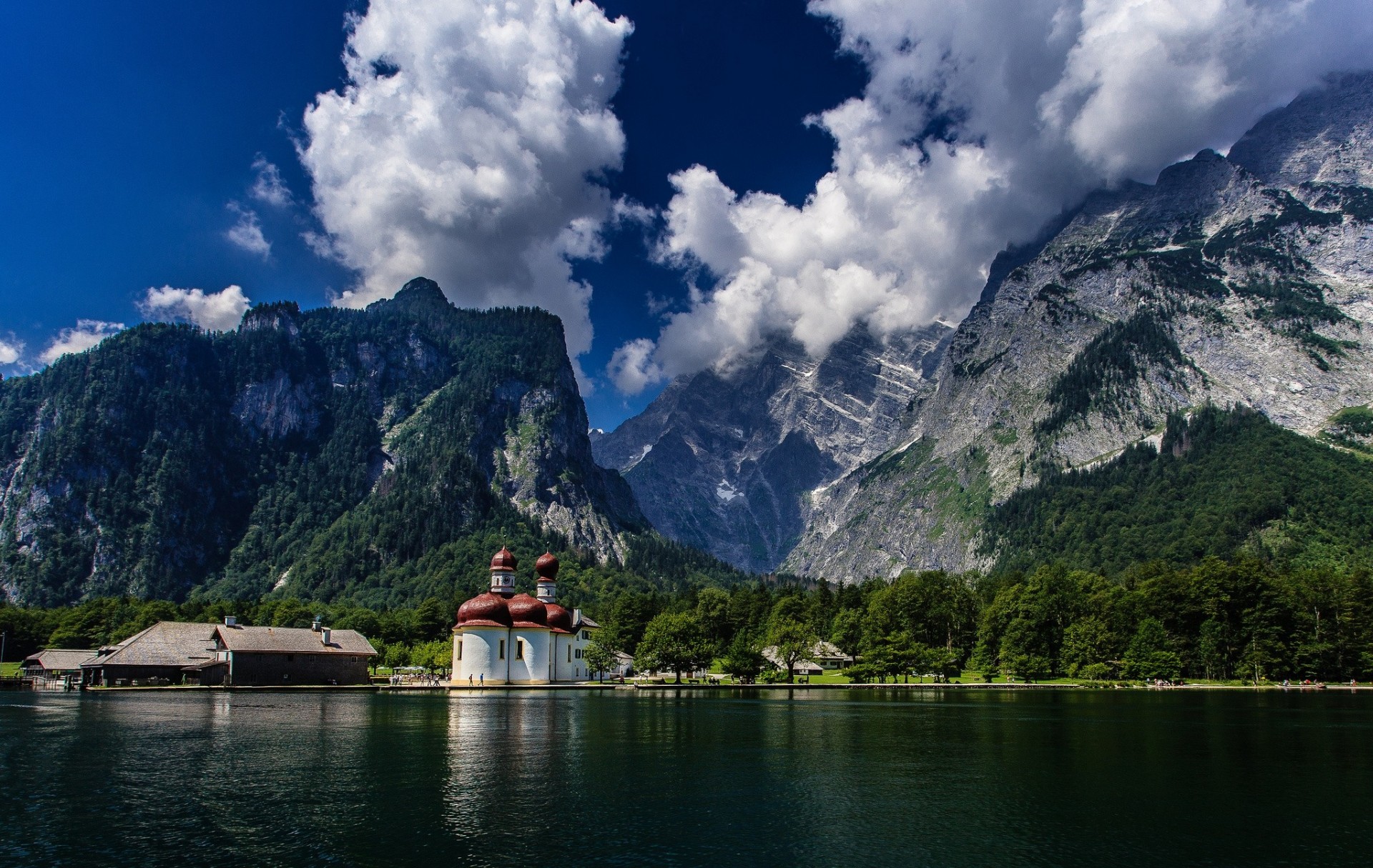 bavarian alps church lake alps bavaria germany repair mountains watzmann lake koenigsee mount watzmann