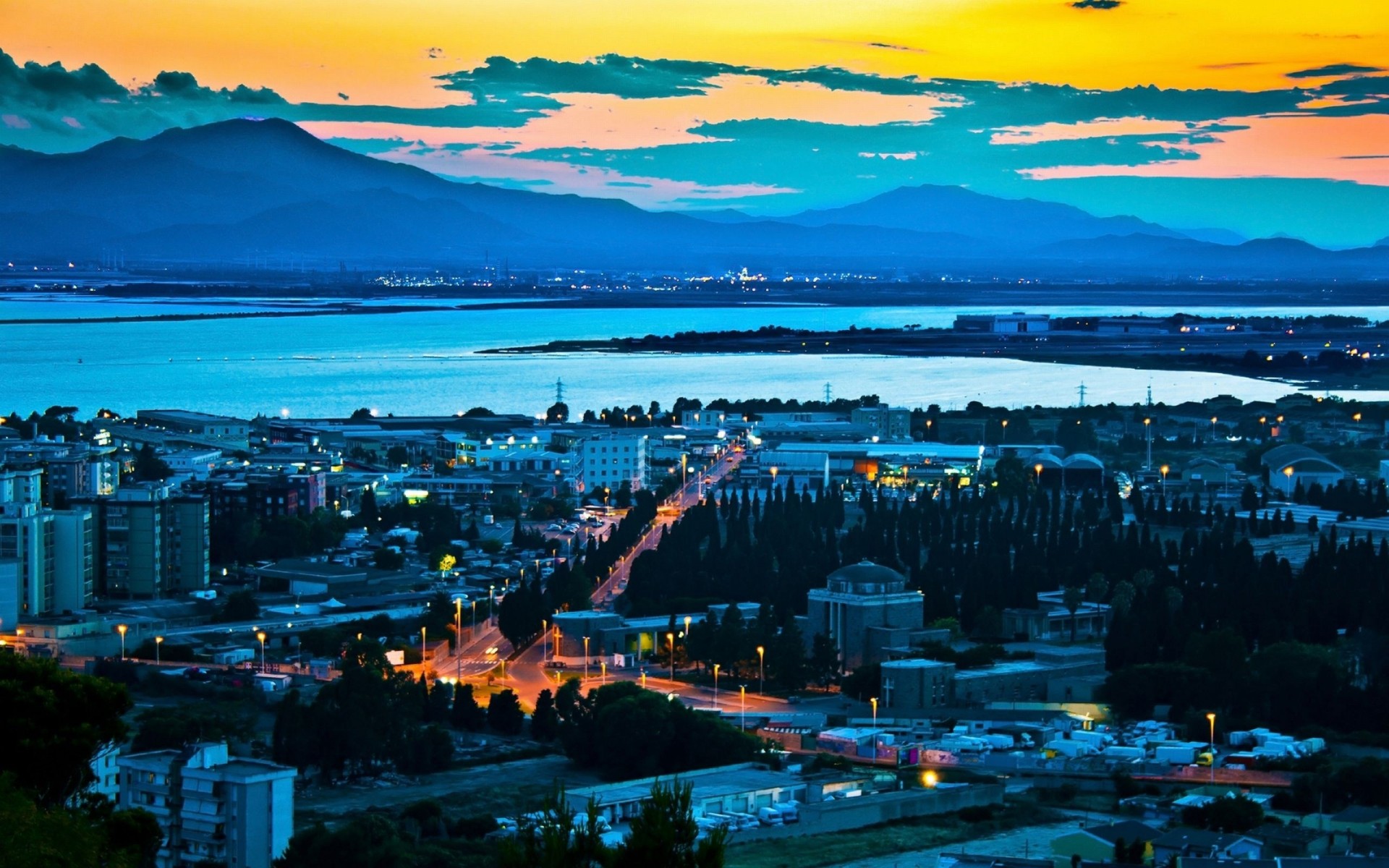 cielo notte città vista dall alto