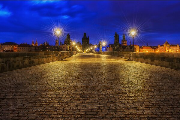 Illuminated Charles Bridge at night