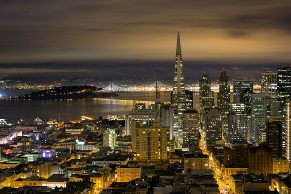 Modern night city in the light of lanterns