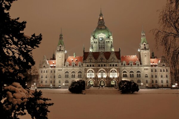 The city of Hanover in Germany in winter