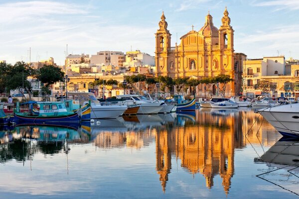 Malta Cathedral with a view from the harbor