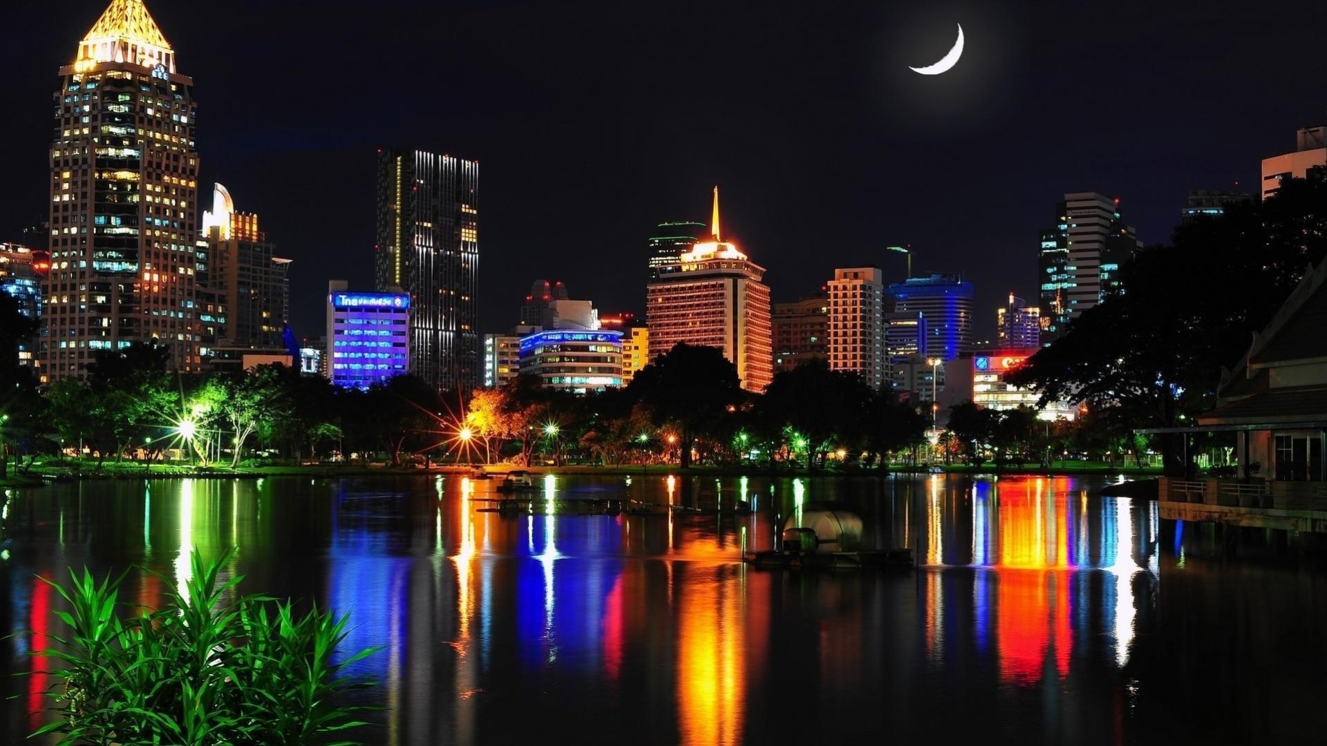 światła noc miasto tajlandia bangkok domy