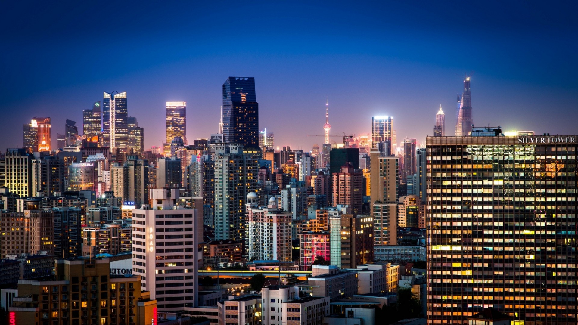 china wolkenkratzer shanghai panorama gebäude nachtstadt