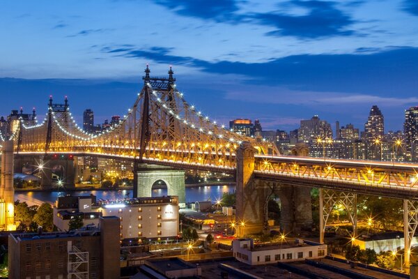 Puente de Queensboro en la ciudad de la noche