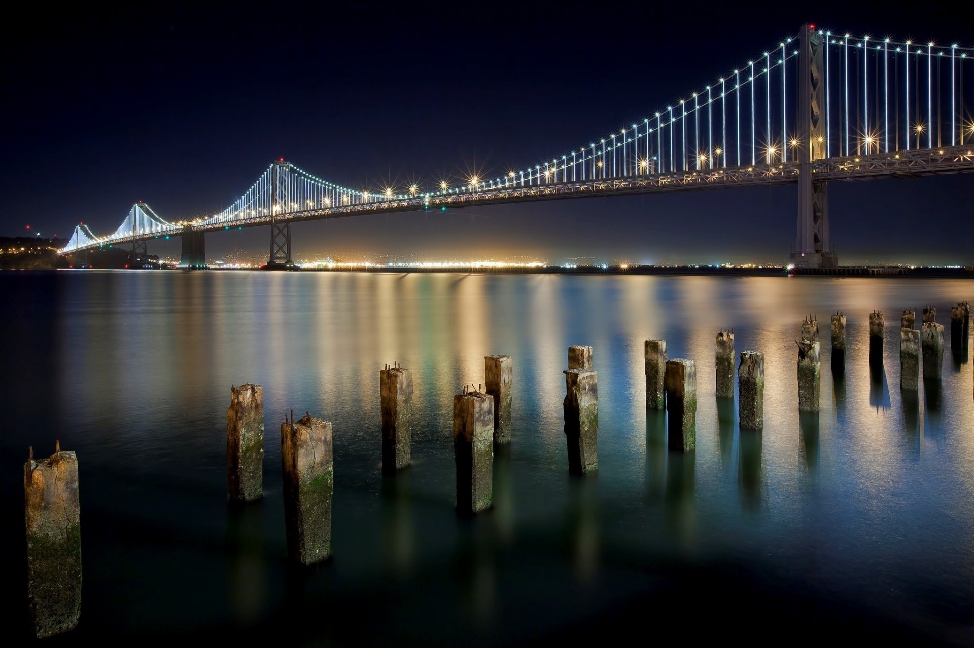 lights california san francisco night financial district united states bridge wharf town