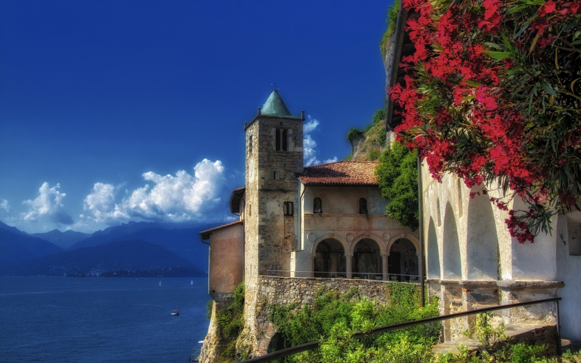 italy landscape monastery lombardy lake lake maggiore leggiuno monastery of santa caterina del sasso mountain