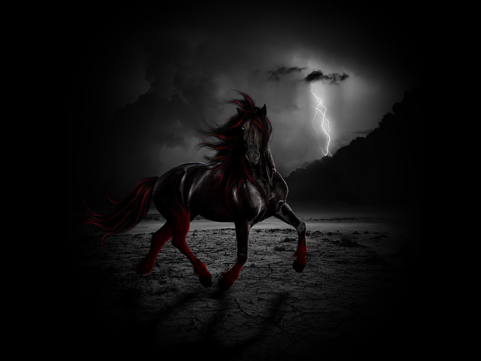 night clouds wind lightning horse freedom