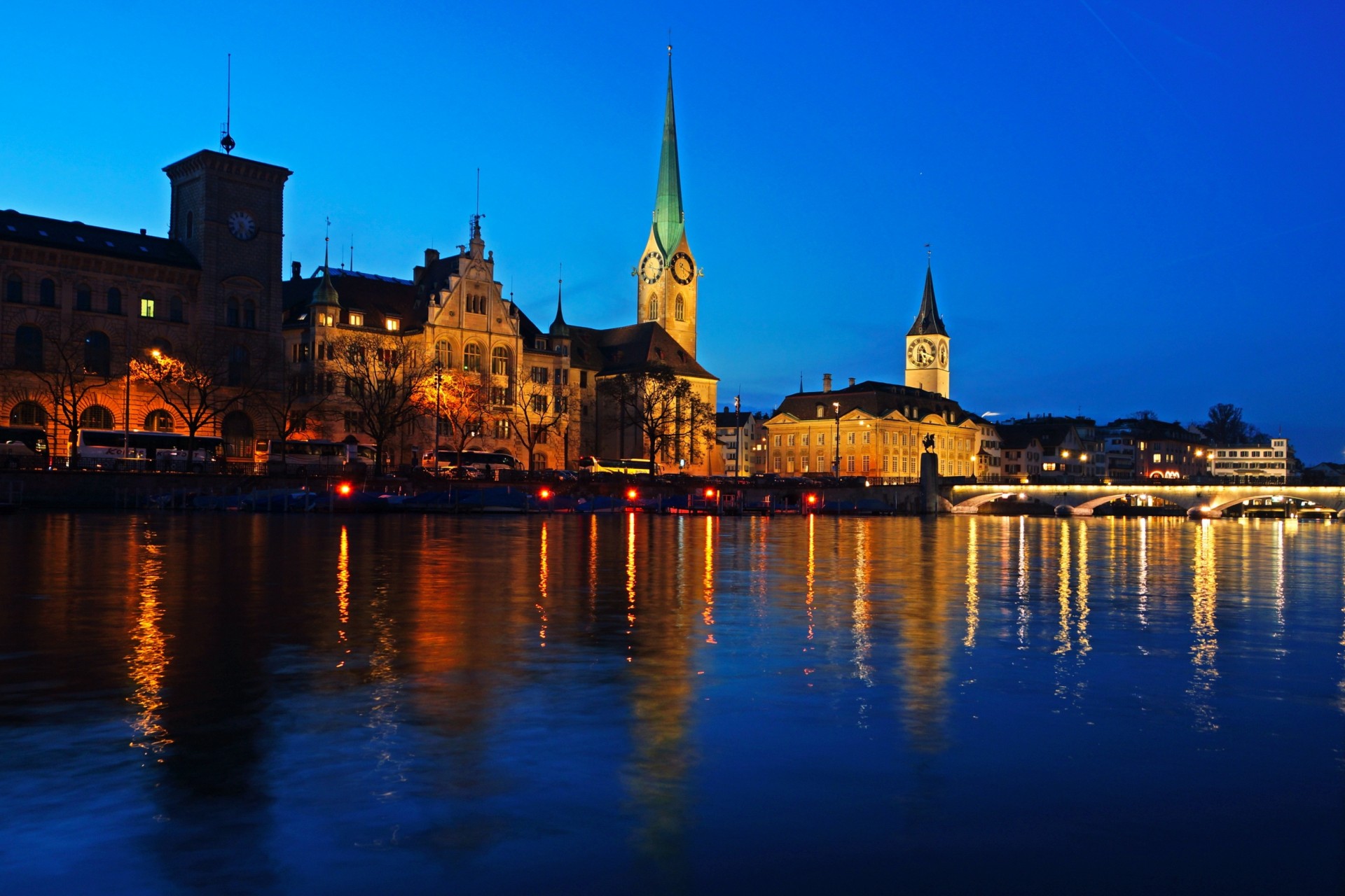 suiza zurich noche ciudad río