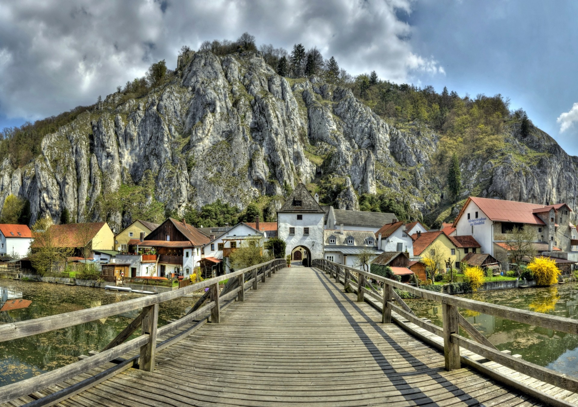 bäume brücke holz deutschland stadt bayern felsen häuser