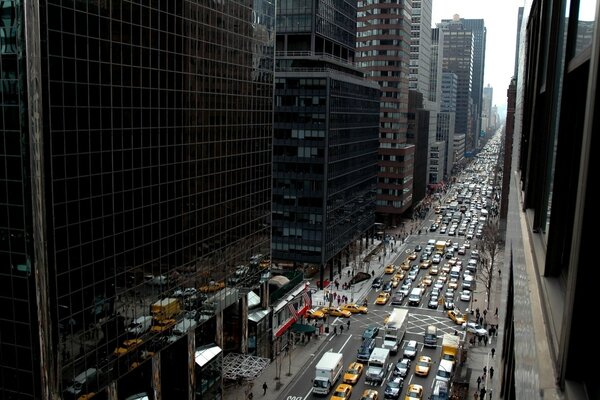 Traffic jam in the gray city