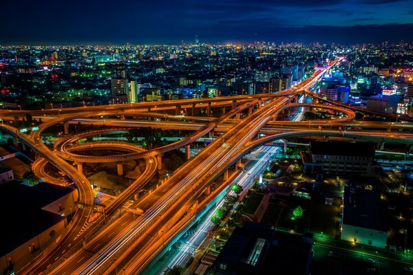 Roads of the night city of Tokyo