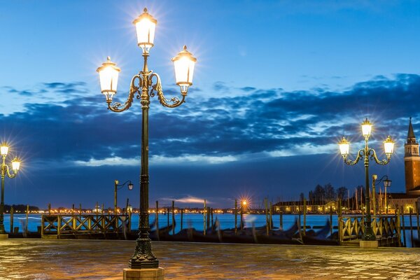 Night landscape with burning lanterns