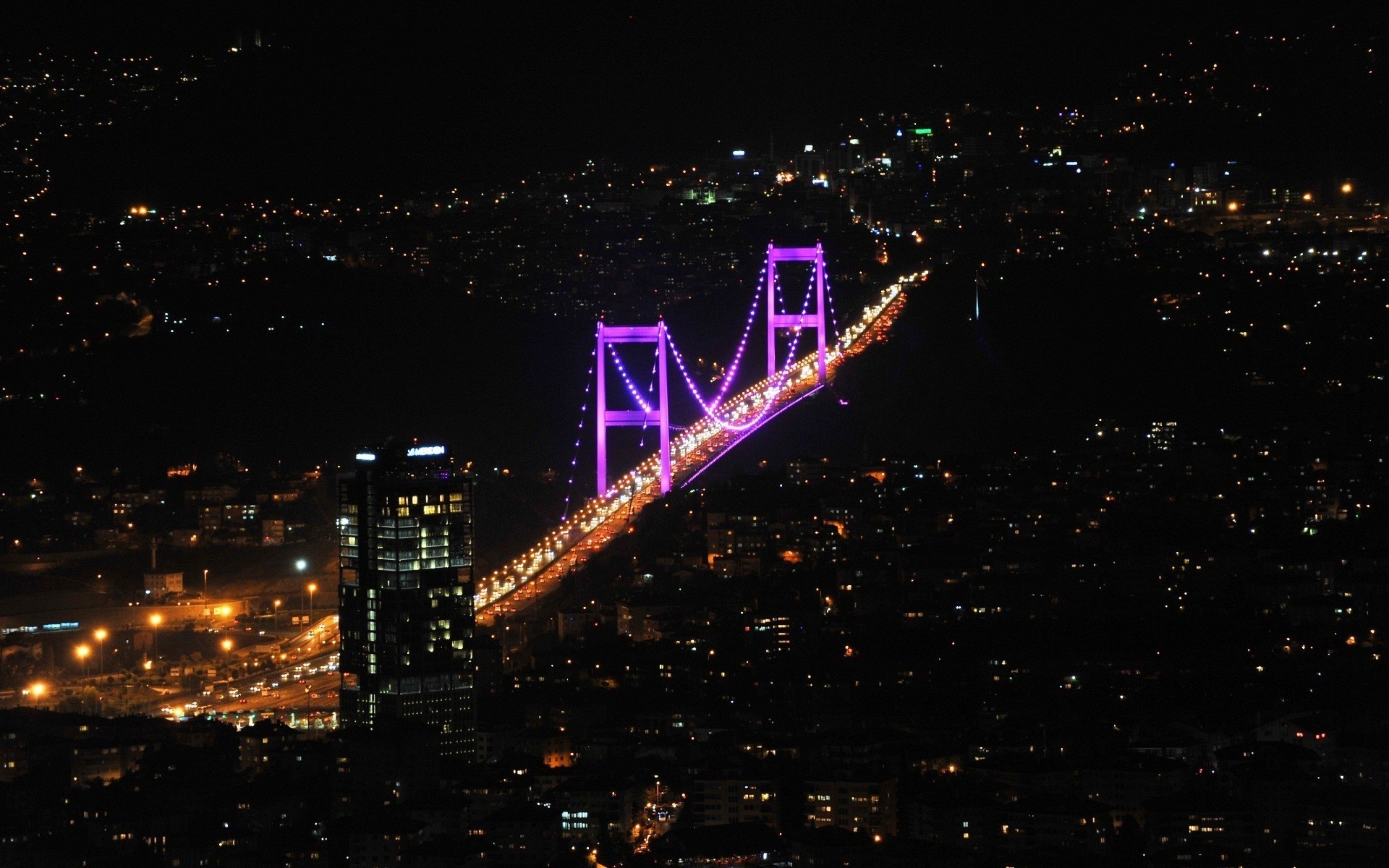 licht istanbul nacht schwarz brücke türkei stadt