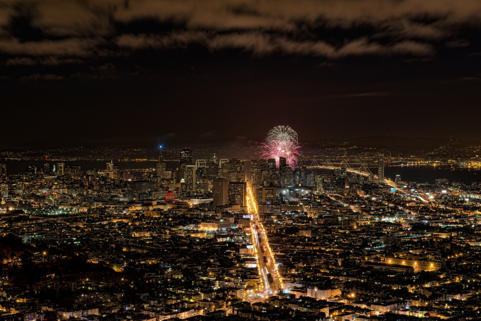 usa nuit feux d artifice panorama ciel bâtiment ville san francisco maison californie