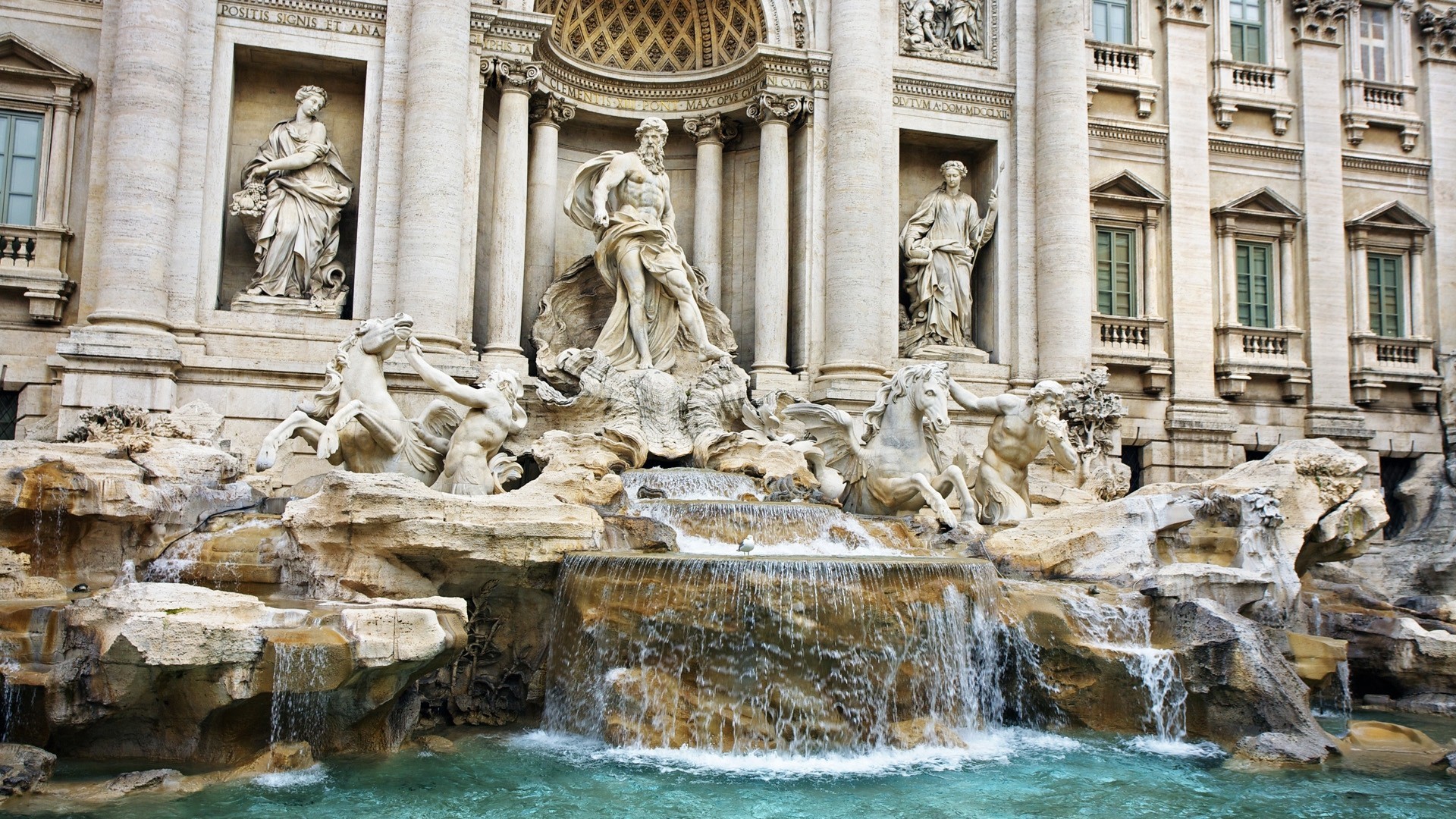 fuente agua ciudad trevi gris roma italia