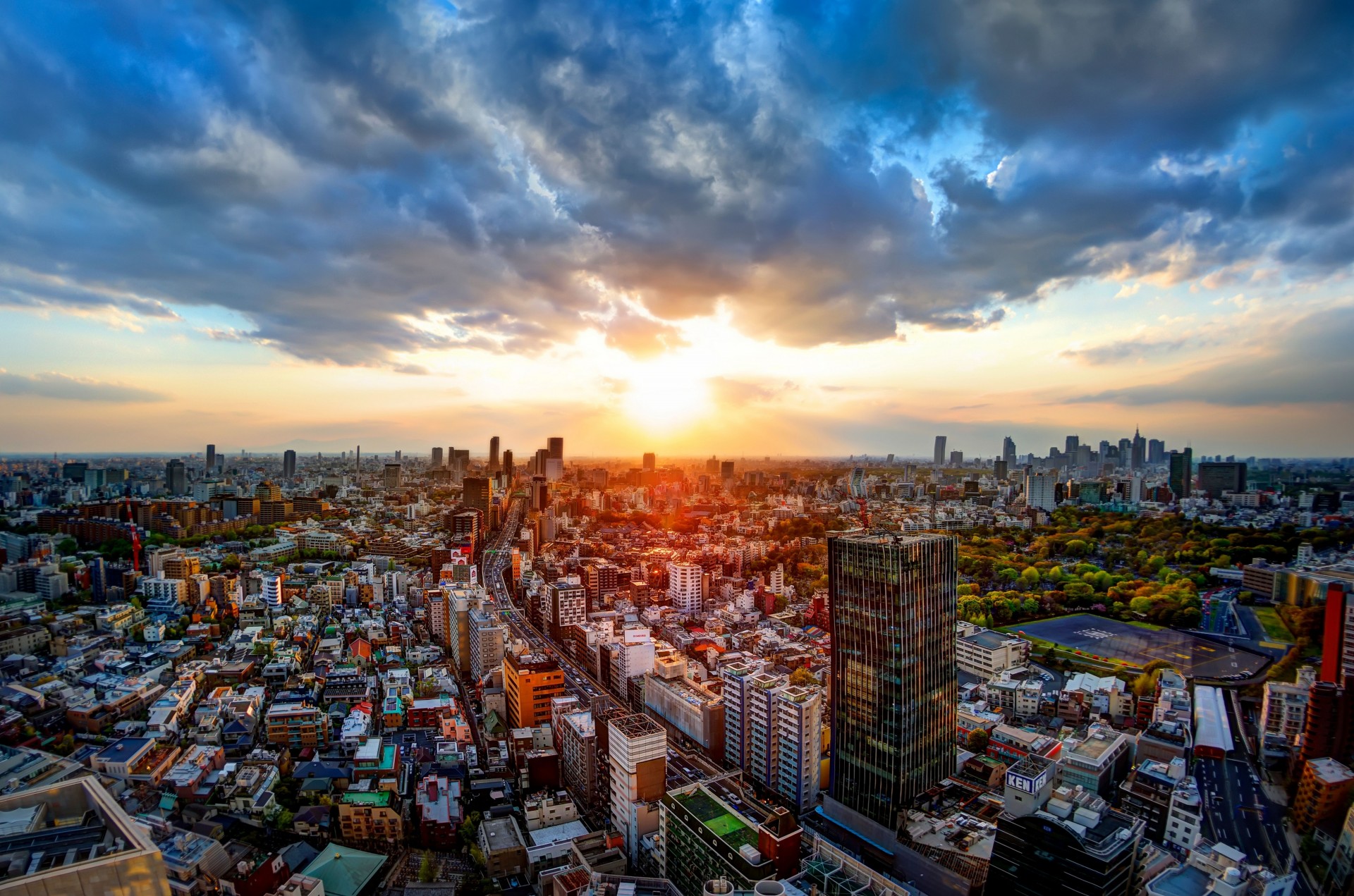 tokyo coucher de soleil route panorama bâtiment japon