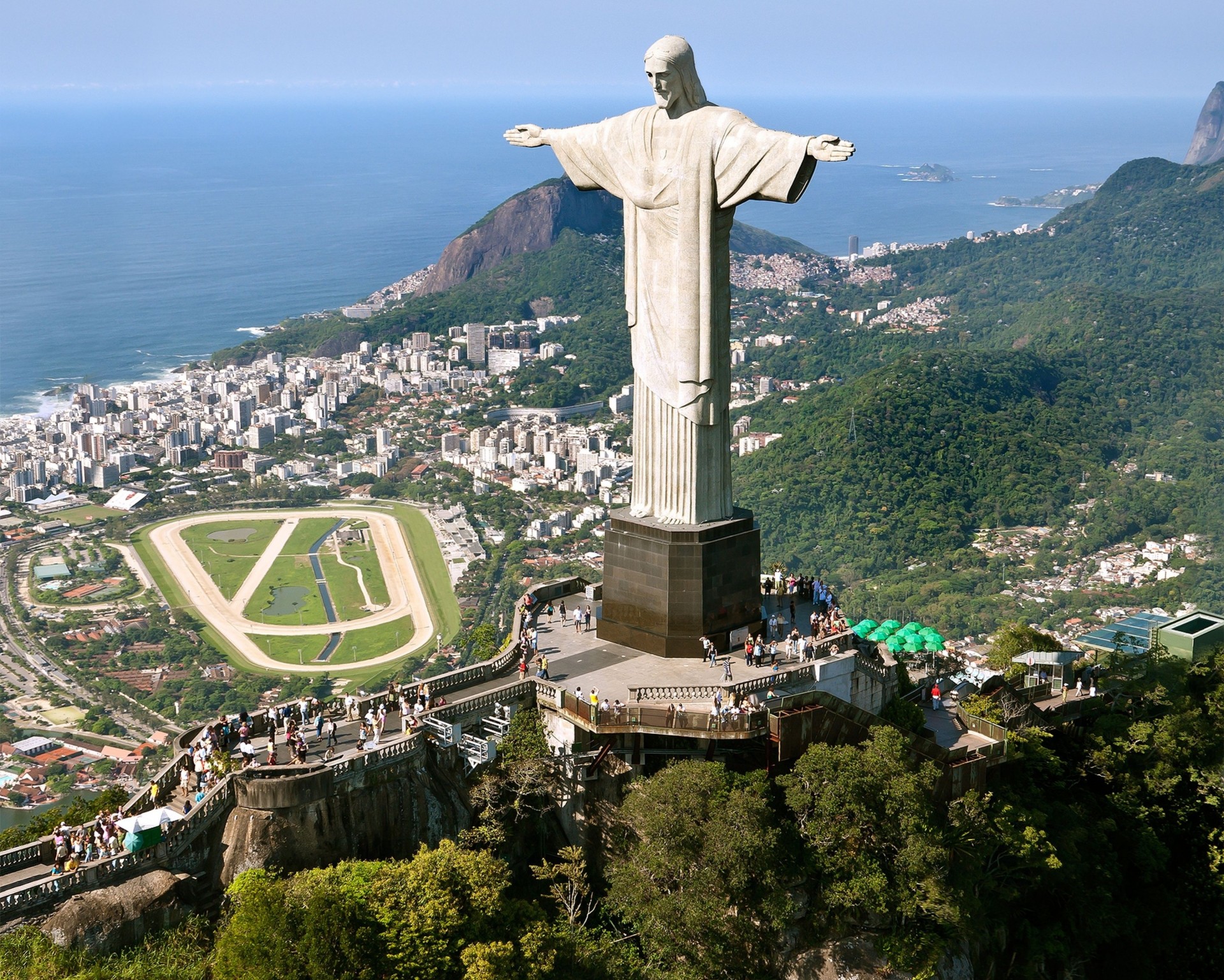 estadio estatua río de janeiro panorama brasil río de janeiro océano