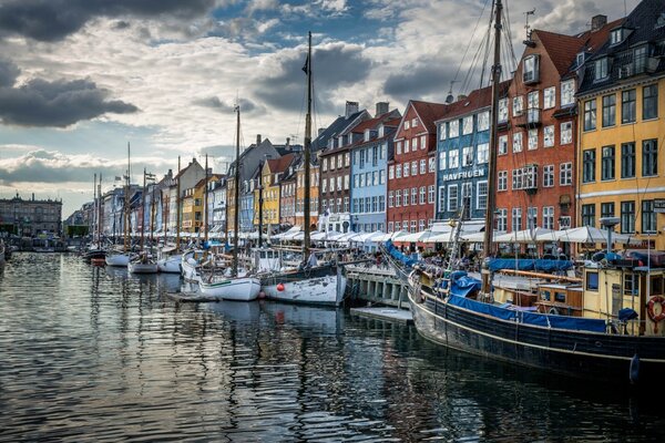 Yachts off the city coast in Denmark