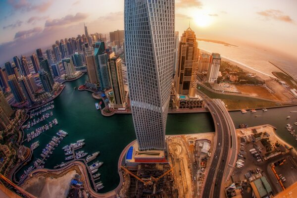 Città di Dubai grattacieli volo degli uccelli